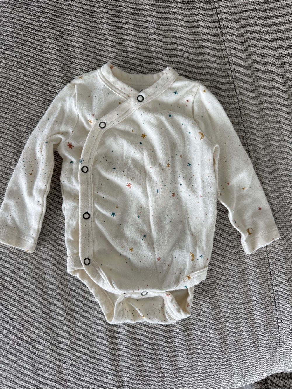 Baby Long-Sleeve Kimono One-Piece in Cream with Star Print